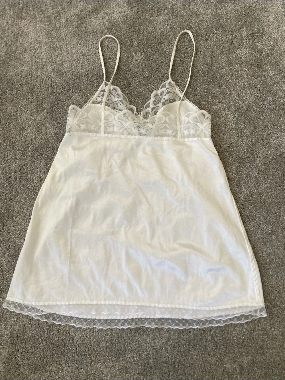 Vintage White Satin Lace Trim Slip Chemise
